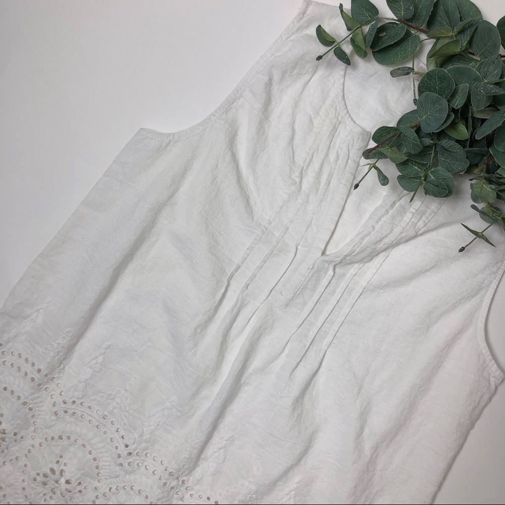 Rose & Thyme White Eyelet Tank Top Blouse V Neck
